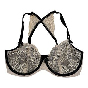 Charade Balconette Bra Sheer Lace 30F Black Nude Underwire Unpadded Sexy Pinup